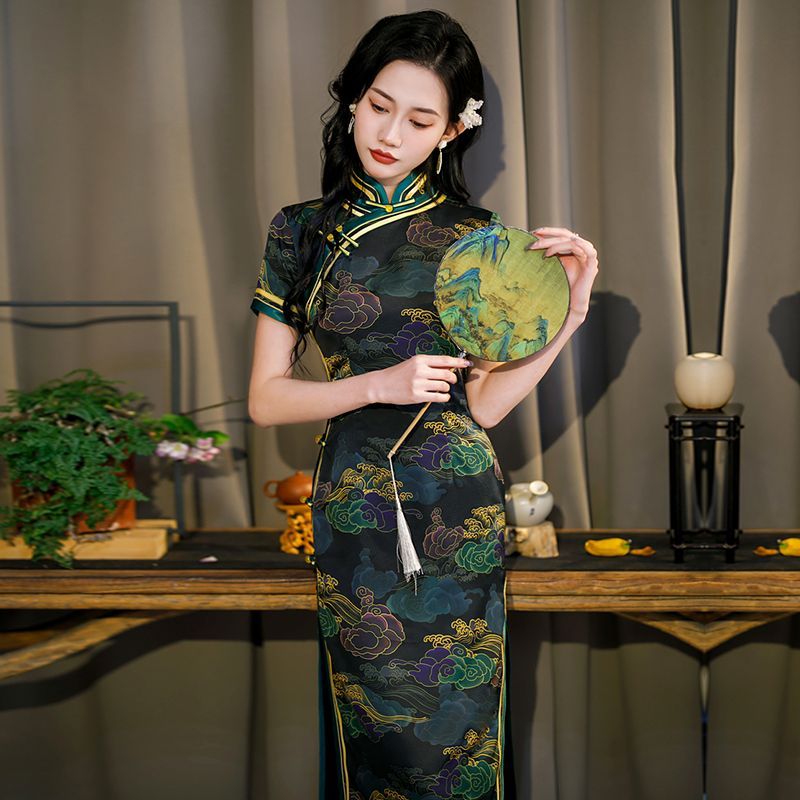 チャイナドレス 高貴な貴婦人 デイリー リッチ レディー スリム レトロ 漢服 チャイナドレス 夏 中年