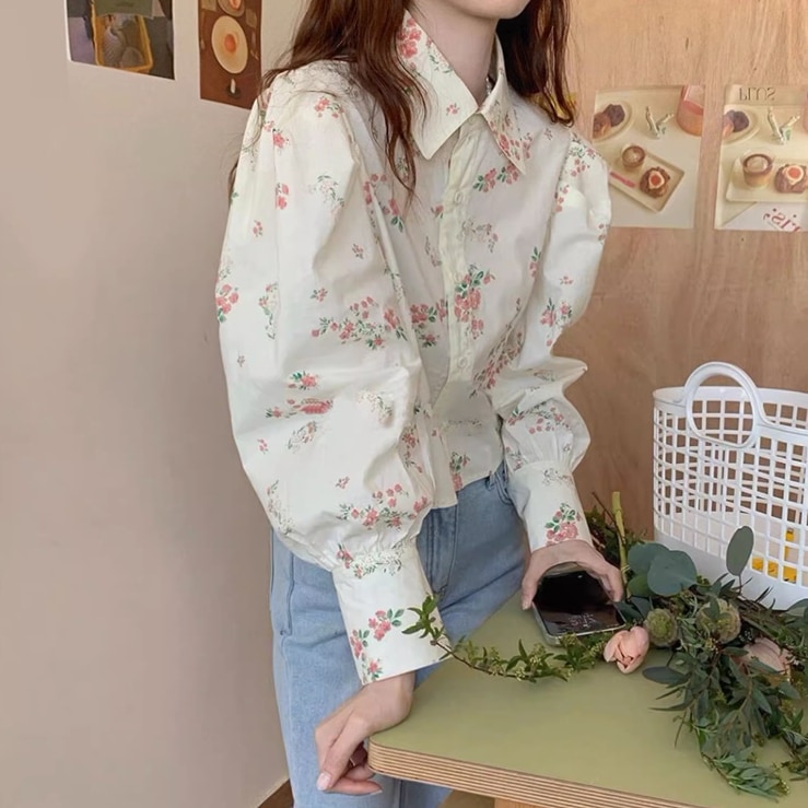 トップス シャツ 袖あり 長袖 パフスリーブ 襟付き 前開き かわいい 大人可愛い きれいめ シンプル 大人 上品 おしゃれ お洒落 レトロ アジアン エスニック 大人女子 キュート エレガント 5,681円