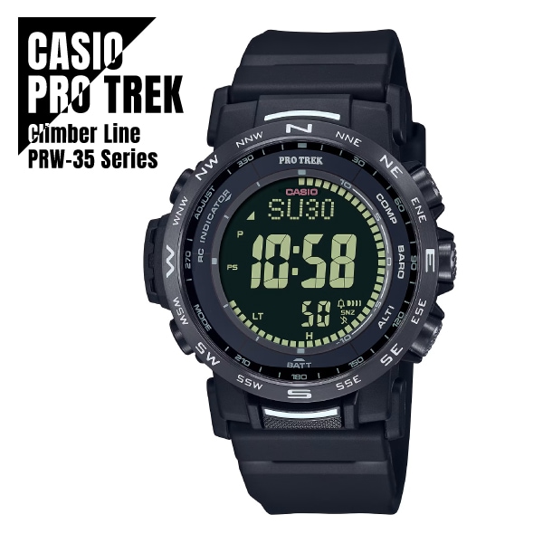 【即納】 国内正規品 CASIO カシオ PRO TREK プロトレック Climber Line デジタル 方位 気圧/温度 高度 ソフトウレタンバンド PRW-35Y-1BJF ブラック 腕時計