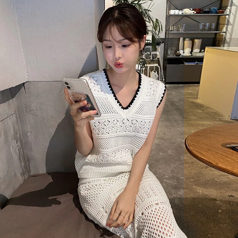 セットアップ ニット トップス スカート 2点セット 上下セット ニットベスト Vネック