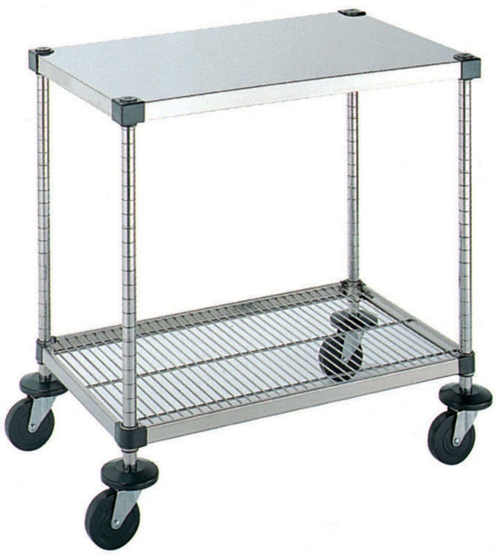 本間冬治工業 弁慶シェルフワゴン 2段 上段ボード棚/下段メッシュ棚 610x760xH827mm 6-2-B-M-7