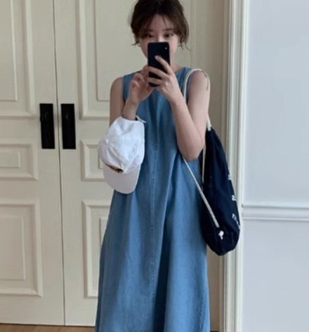 ワンピース デート モテアイテム デニムワンピース ノースリーブ リボン コットン 大人可愛い きれいめ 上品 おしゃれ かっこいい 大人可愛い ラブリー キュート ガーリー クール モード系