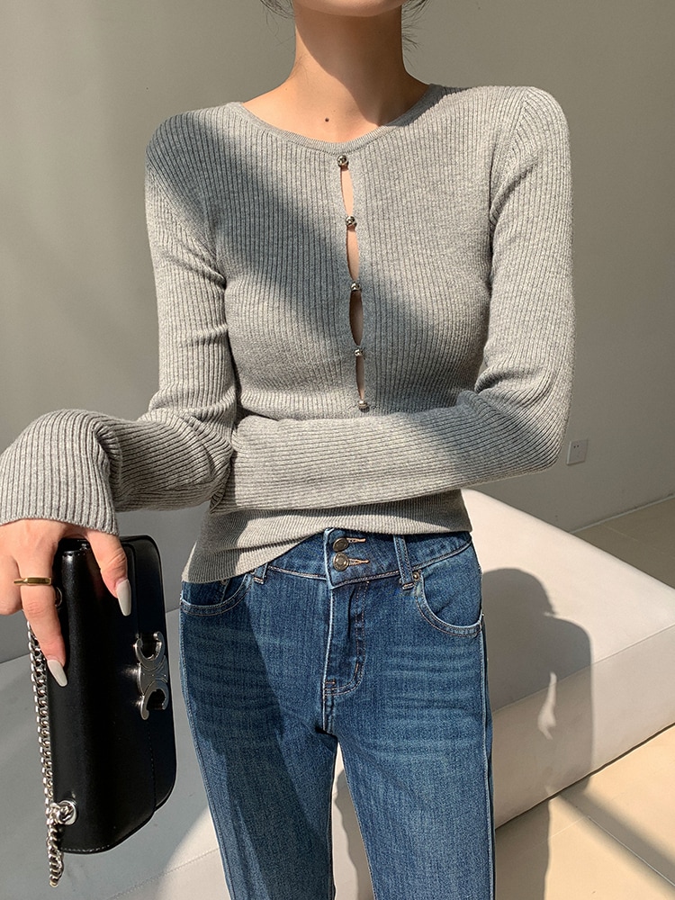 レディース ファッション デザイン ボトム ニット セーター 女性 秋 冬 タイト フィット インナー セーター グレー アプリコット ＳＭＬ トップス かわいい 大人可愛い きれいめ シンプル