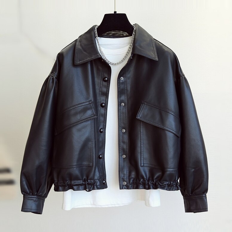 アウター レディース ジャケット クロップド クロップド丈 レザージャケット ショートコート ショートジャケット 襟付き ドロップショルダー ポケット付き ブラック 大人可愛い きれいめ 上品