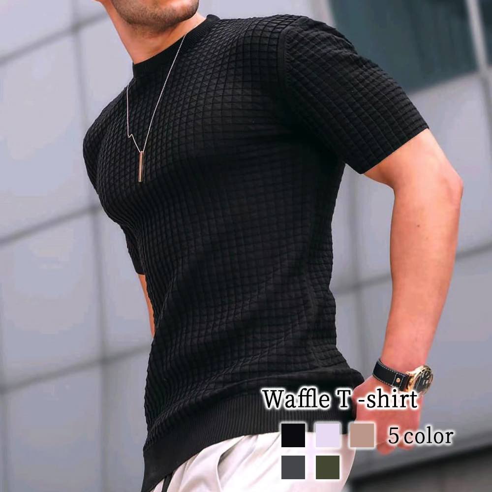 Tシャツ メンズ ワッフルTシャツ コットン 薄手 おしゃれ 春 Vネック シャツ ゆったり おすすめ 7分袖 40代 人気 ブランド ワッフル スポーツ オシャレ 涼しい 綿 ロング ジャケット 夏