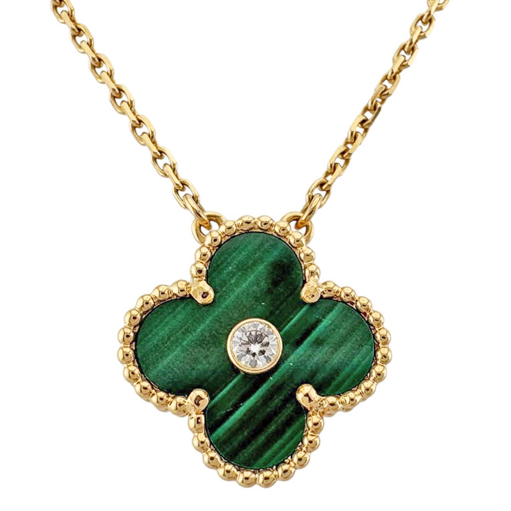 ヴァンクリーフ＆アーペル ヴィンテージ アルハンブラ ペンダント ネックレス 18金 K18イエローゴールド マラカイト Van Cleef & Arpels 中古 美品
