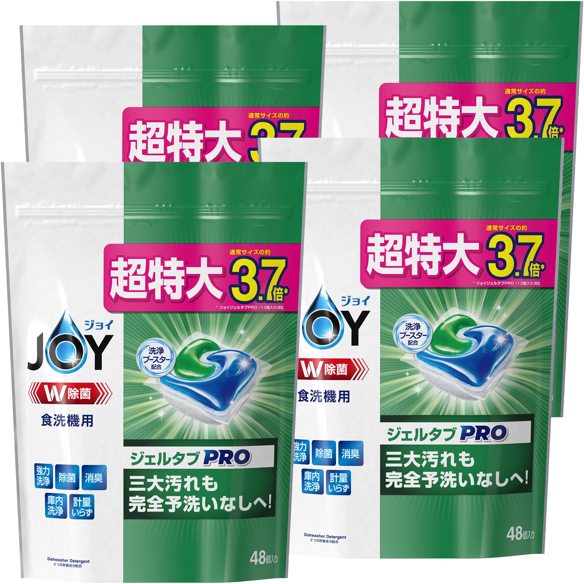 [ケース販売] ジョイ ジェルタブ PRO W除菌 食洗機用洗剤 48個×4袋