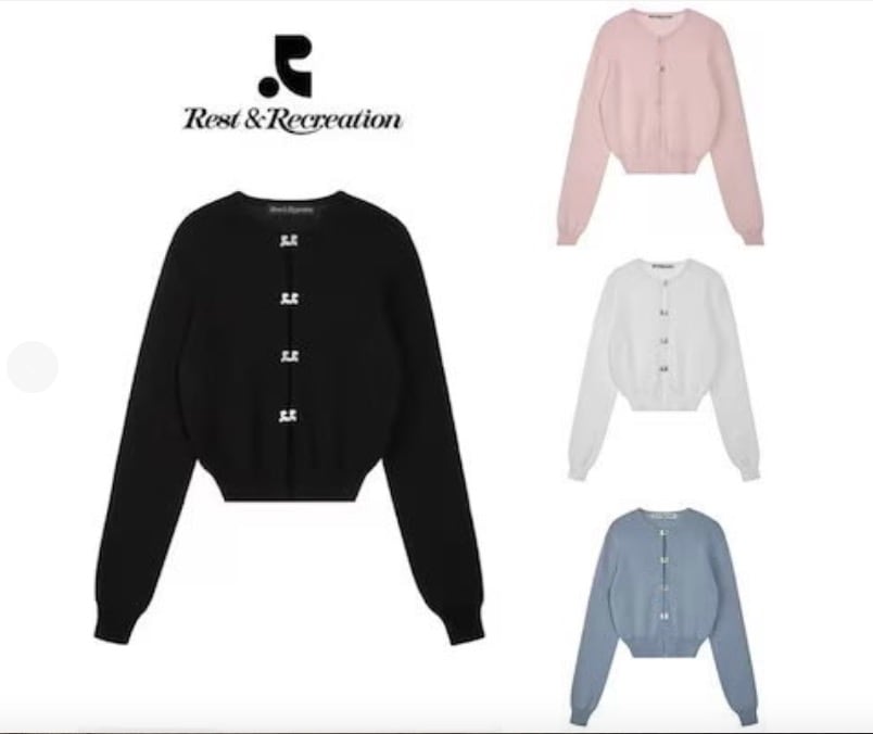 韓国 Rest&Recreation ニットトップス ショート丈フィットカーディガン (BLACK)