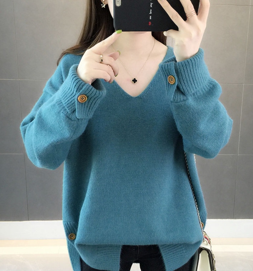 デート モテアイテム ニットソー ざっくりニット 長袖 Vネック サイドスリット ウール 可愛い きれいめ 上品 おしゃれ かっこいい 可愛い ラブリー キュート ガーリー クール モード系
