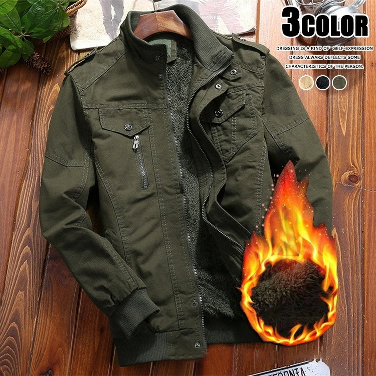 ミリタリージャケット メンズ 防寒着 裏起毛 M65 M-65 フライトジャケット コート アウター ブルゾン ジャンパー ボアジャケット ハイネック ジップアップ 裏フリース ジャケット カジュアル