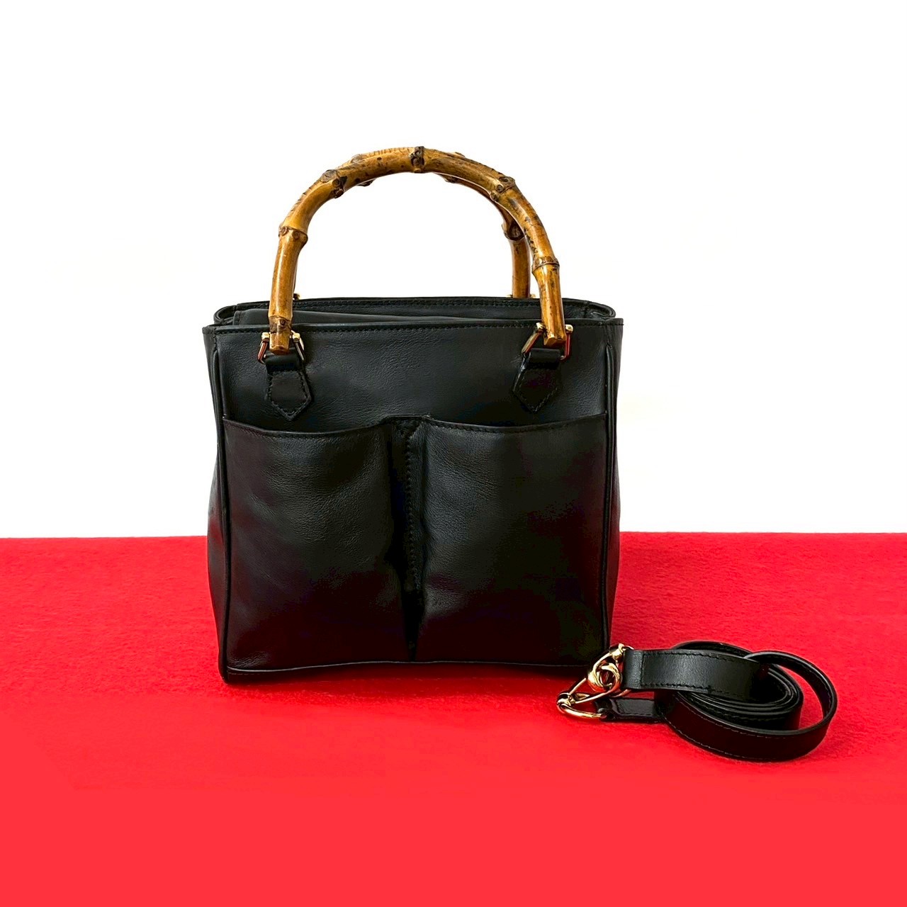 ヴィンテージ バンブーショルダーバッグ レザー バンブー ブラック 837-2