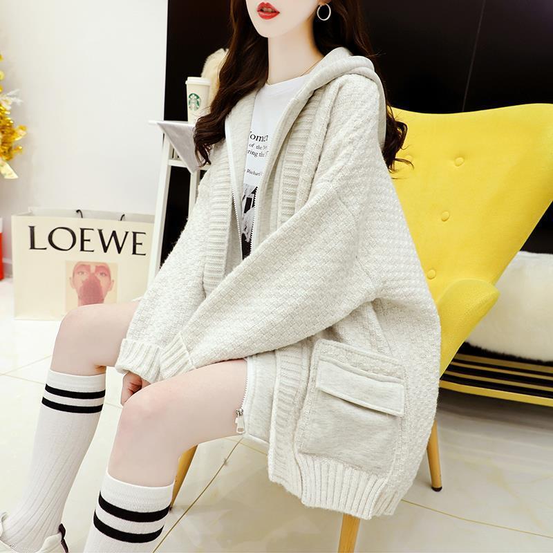 アウター コート ブルゾン 上着 ドロップショルダー 萌袖 ワイド 切り替えデザイン ドッキング フード付き ファスナー ポケット 前開き ニット かわいい 大人可愛い シンプル カジュアル おしゃれ