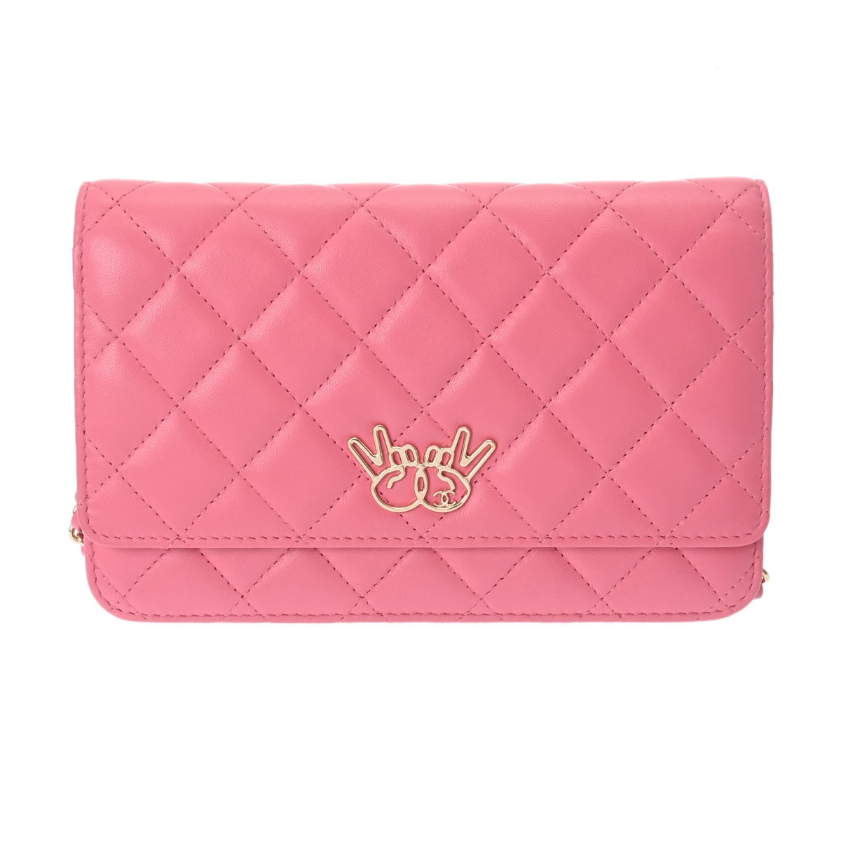 マトラッセ Wピース チェーンウォレット ピンク レディース ラムスキン ショルダーバッグ 新同 中古 銀蔵