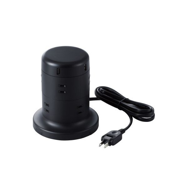 TT-U01-0820BK [延長コード タワー電源タップ 8個口 2m ほこりシャッター付 ブラック] メーカー直送
