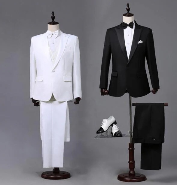 ステージ衣装 スーツ4点セット メンズ 紳士服 コスプレスーツ 舞台スーツ 合唱服 撮影衣装 ダンス衣装 長袖テーラードジャケット 長ズボン 蝶ネクタイ カマーバンド 無地 1つボタン タキシード 男