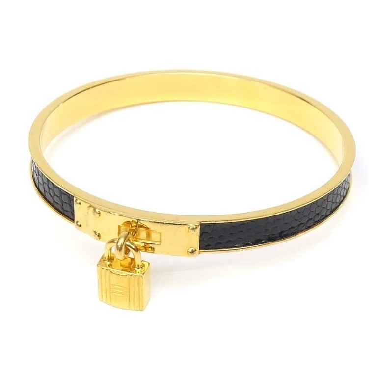 エルメス HERMES ケリーバングル カデナ リザード ゴールド×黒 【中古】(68035) 28,600円