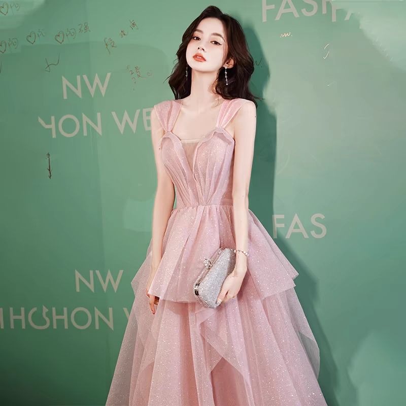 【2枚購入で 3oo円OFF！】ピンクのドレス2025バンケットシニアホスト女性のためのアダルトドレス