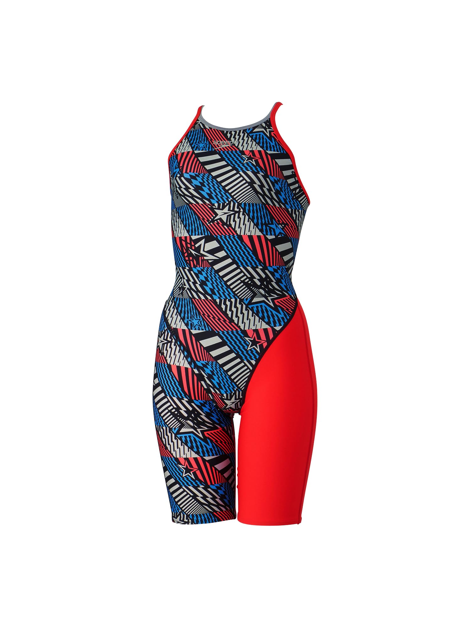 Speedo(スピード) 競泳用トレーニング水着 Boom Geometric TurnS Kneeskin ブーンジオメトリックターンズニースキン レディース STW12403 ブルー/レッド L