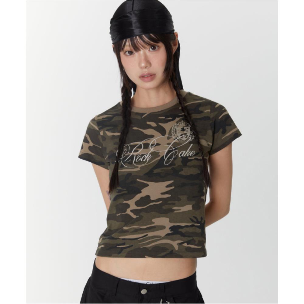 ROCKCAKE Camo Script Crop Top Khaki RC25TP25100KH