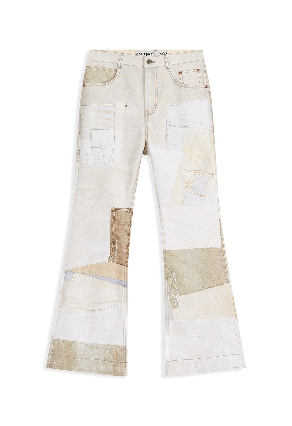 【OPEN Yy】 PATCHWORK EFFECT LOOSE BOOTCUT : BEIGE