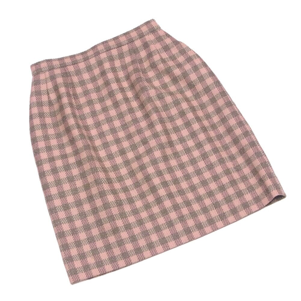 スカート ボトムス チェック 台形 ミニ ピンク ブラウン 中古