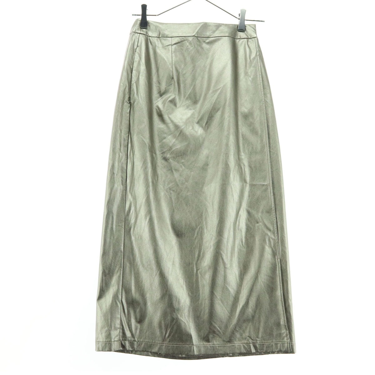 美品 ミモレ丈 タイトスカート S ゴールド レディース 古着