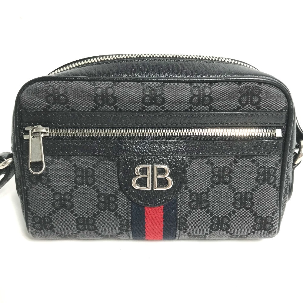 ショルダーバッグ 680128 ハッカープロジェクト GG バレンシアガ Balenciaga コラボ ポシェット 斜め掛け カバン キャンバス/レザー ブラック