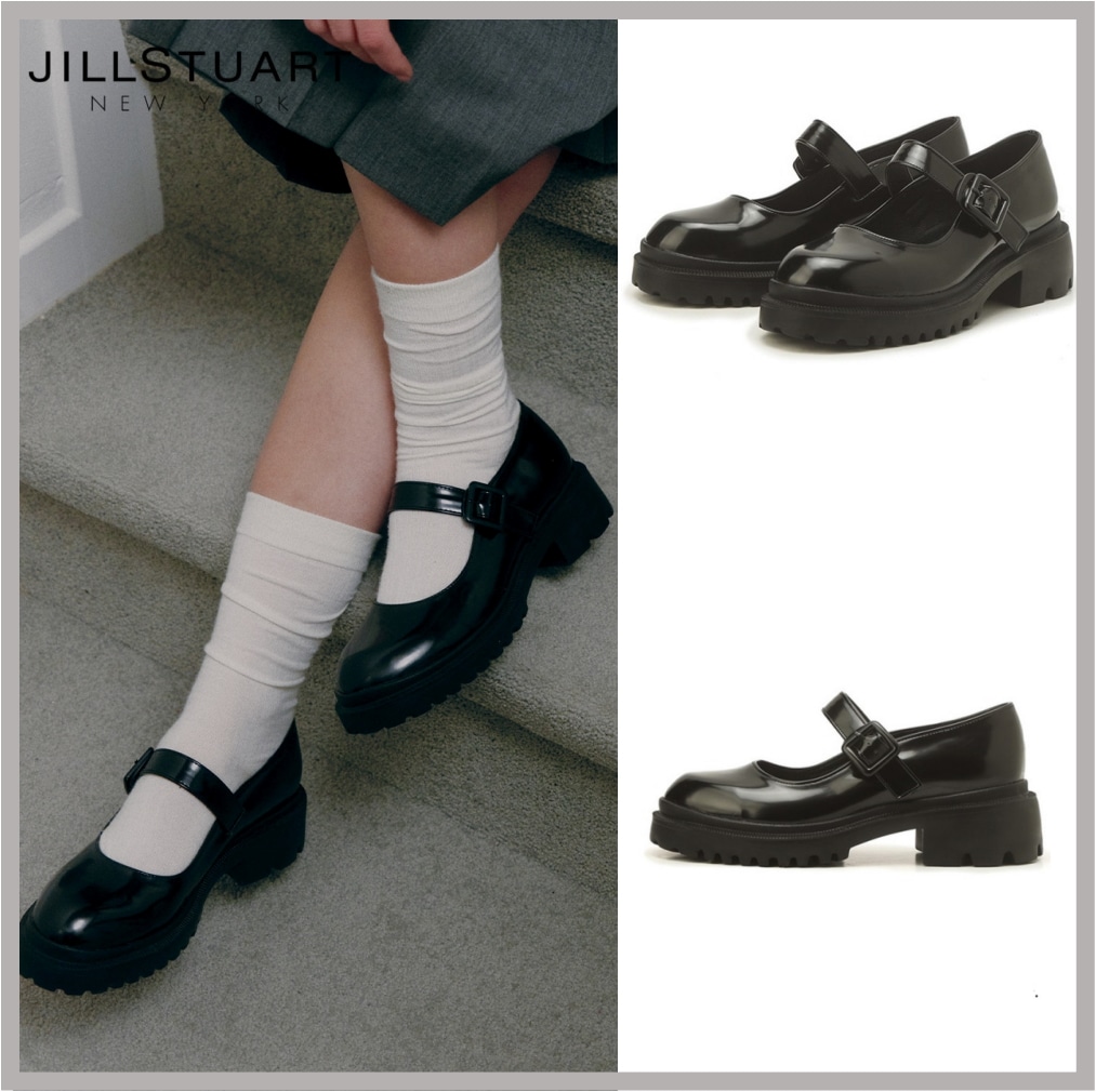 Black strap platform loafers