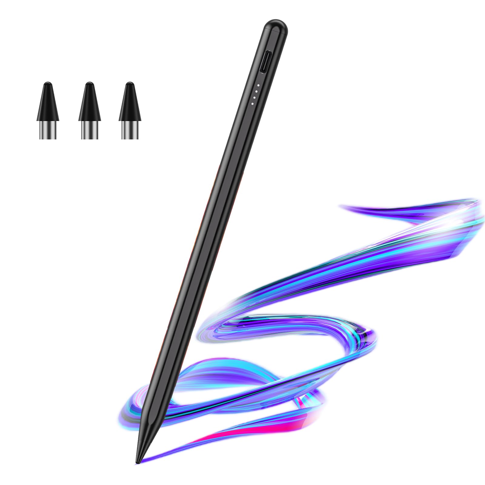 タッチペン【2025 アップグレード版 多機種対応】binoa スタイラスペン 超高感度 耐久性 誤ON&OFF防止 磁気吸着対応 type-C急速充電 電量表示 極細 12g超軽量 3つ交換用ペン先