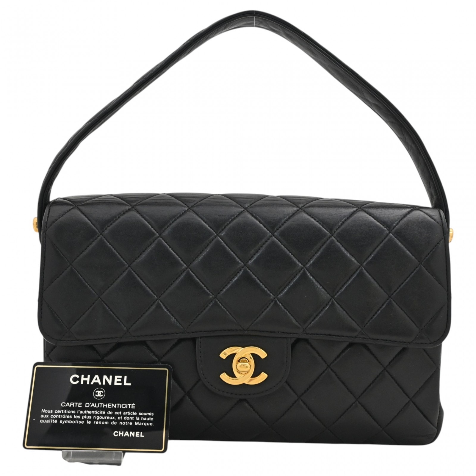 【中古】シャネル ダブルフェイス マトラッセ25 ハンドバッグ ココマーク ラムスキン ブラック Aランク ch79307cc