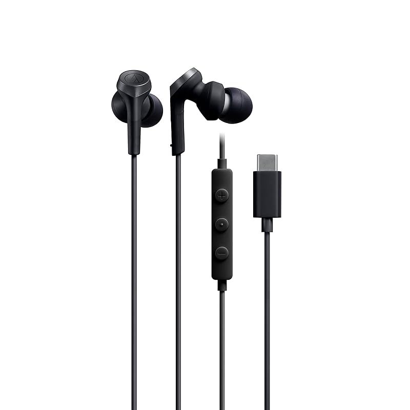 即納：オーディオテクニカ ATH-CKS330C BK イヤホン 有線 1.2m マイク付き USB Type-C 重低音 カナル型 PC Windows Mac Android ブラック