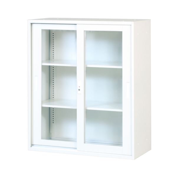 スチール書庫/ブックシェルフ 【両開き戸 ホワイト】 幅90cm スチール