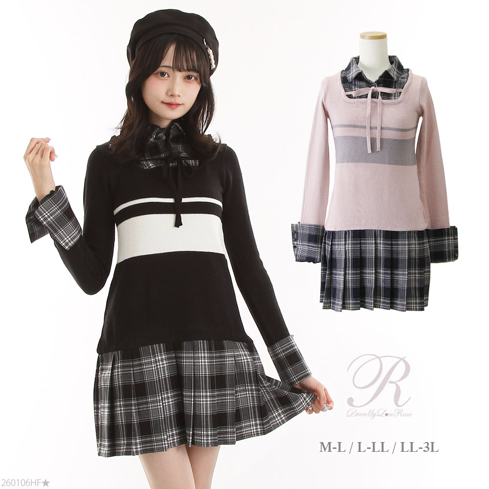 シャツドッキングプリーツニットワンピース【大きいサイズ有り】 535910 ワンピース
