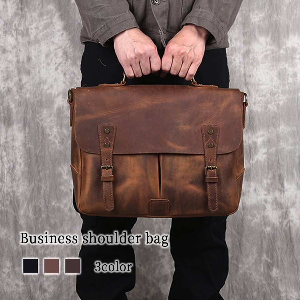 ビジネスバッグ メンズ ビジネスショルダーバッグ 15インチ ブランド 黒 小さい ビジネス 革 ショルダーバッグ 30代 パソコン 軽量 バッグ 男子 A4 本革 秋 革 40代 安い ハイ ブリー