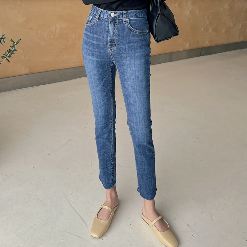 [tje0032] 韓国ファッション ONE COLOR ストレート カット デニム パンツ