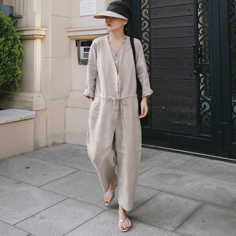 オールインワン オーバーオール つなぎ ボトムス ワイドパンツ 9分丈 ウエストマーク リボン ポケット ボタン マニッシュ ボーイッシュ 大人可愛い きれいめ シンプル カジュアル 上品