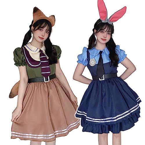 [MEYOIJK] ハロウィン コスプレ ウサギ警察 キツネ詐欺師 コスプレ衣装 かわいい ポリス コスプレ ロリータ ワンピース レディース 5点セット ネクタイ うさ耳 キツネ 耳 しっぽ カチュ 5,214円