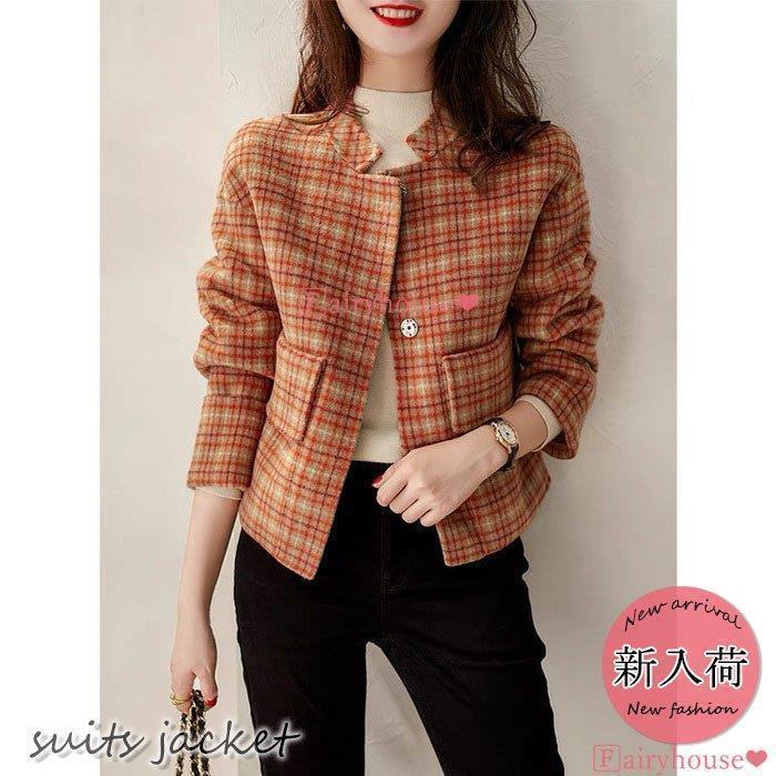 【急速出荷 2025年新作】スーツジャケット レディース テーラードジャケット 秋冬新作 長袖ブレザー チェック柄スーツ ショット丈 30代アウター カジュアル 着痩せ 通勤 オシャレ大人
