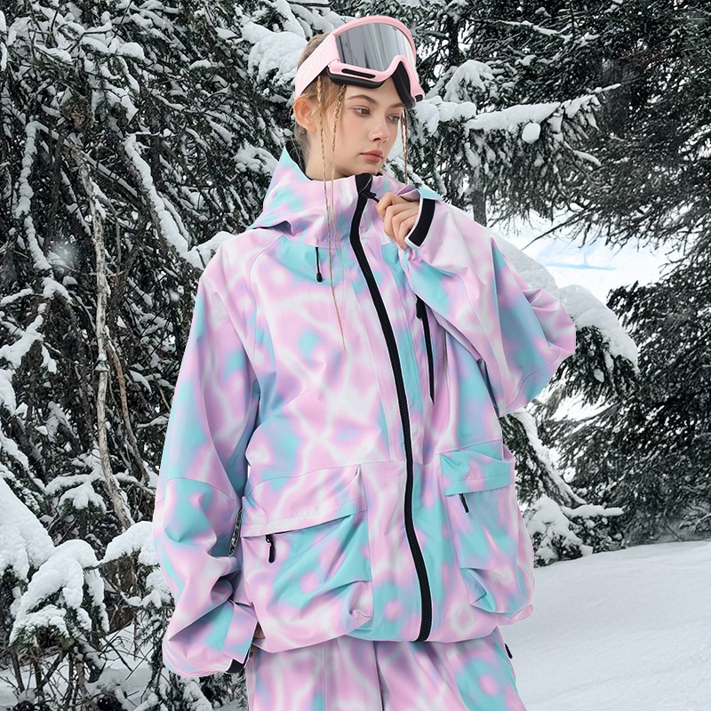 スノボウェア 2025 2026 耐水圧20000mm 上下セット ジャケット パンツ 迷彩プリント おしゃれ 韓国風 メンズ レディース スノーボードウェア スノーウェア スキーウェア ピンク緑