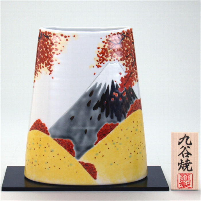 九谷焼 7号花瓶 秋の富士 ( 花器 おしゃれ 置物 華瓶 花生け 花入れ 高級 日本製 和風 雑貨