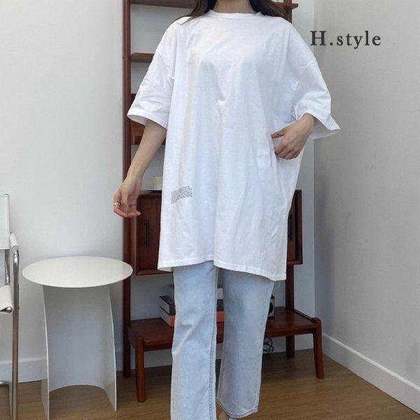 HスタイルTSフリーボックスラウンドティー/春の新商品/Tシャツ/7部/半袖/ルーズフィット/ラウンド/ボックスフィット/ディープネック/ボートネック