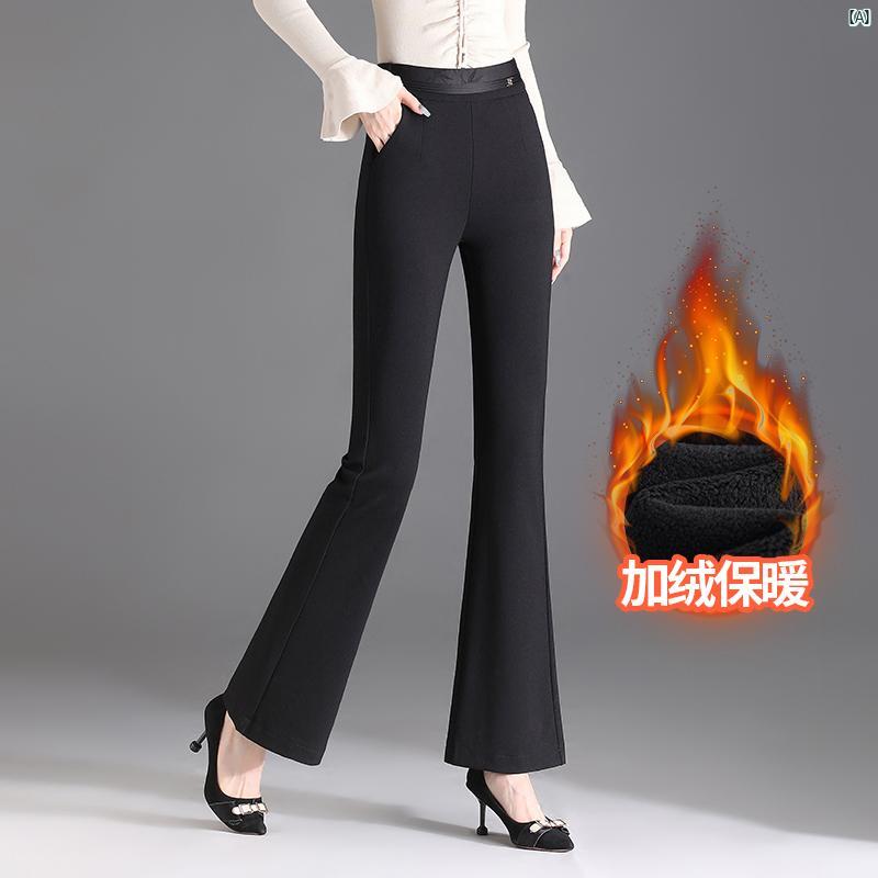 秋冬 レディース ブーツ カット パンツ ベルベット＆ ろみ 九分丈 ミドルエイジ ママ ハイウエスト ストレッチ ワイド レッグ 着痩せ ベルボトムパンツ