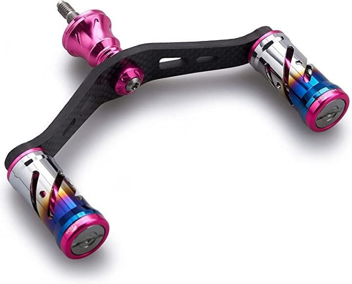 90mm リール ハンドル 16mm ノブ 搭載 シマノ ダイワ 通用 1.5K炭素布 カーボンクランク スピニングリール用 Vortex Series 505(ピンク)