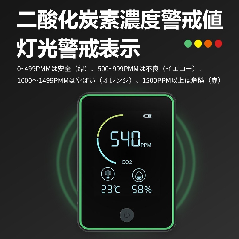 二酸化炭素濃度計 二酸化炭素濃度計測器 測定器 CO2マネージャー アラート機能付 充電式 多機能