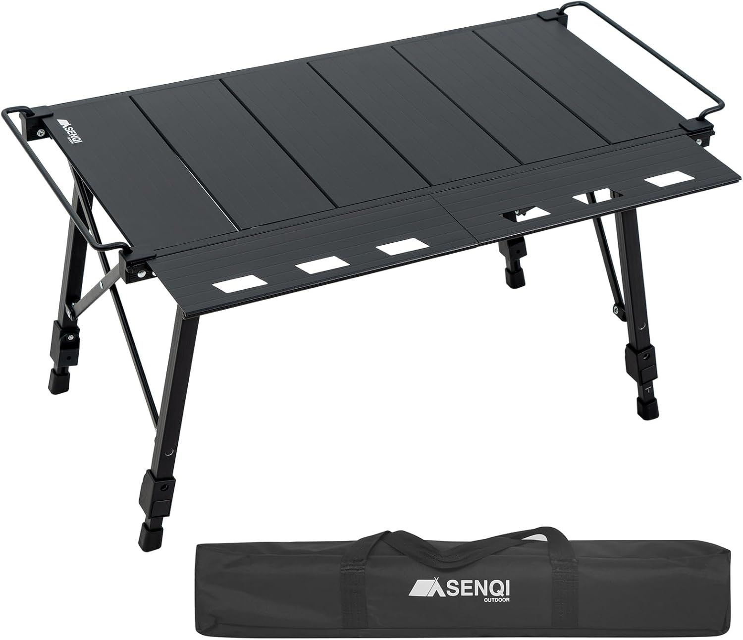 アウトドアテーブル IGTテーブル 折りたたみ 携帯便利 キャンプテーブル 高さ調整可能 6+2枚パネルテーブル 両側拡張可能 マルチキッチンテーブル 掛けレバー付き バーベキュー 頑丈アルミ合金 収
