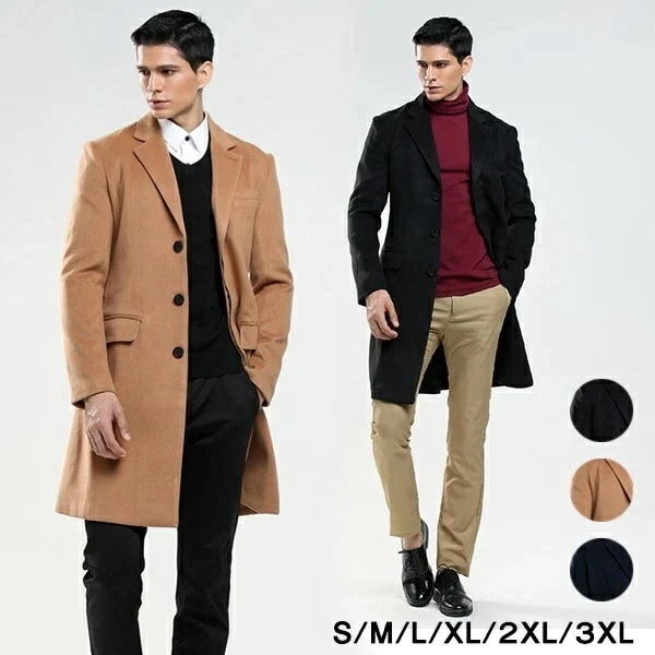 チェスターコート ジャケット メンズ アウター 3ボタン ミディアム ピーコート 男性 秋冬コート Pコート メンズコート 厚め 大きいサイズ 紳士服 大きいサイズ スリム 冬服 ブラック 無地 20