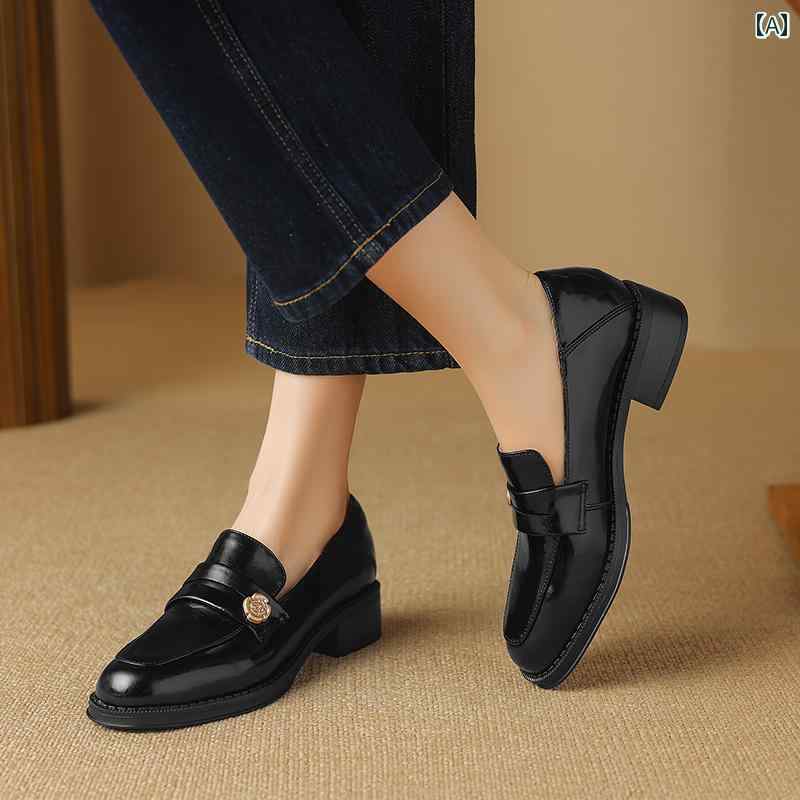 ローファー レディース 通学 通勤 学生 カレッジ 仕事 オフィス フランス製 厚底 ヒール カメリア 秋冬 革 快適 厚底 シングル シューズ ラウンドトゥ 高級感 革靴 10,008円