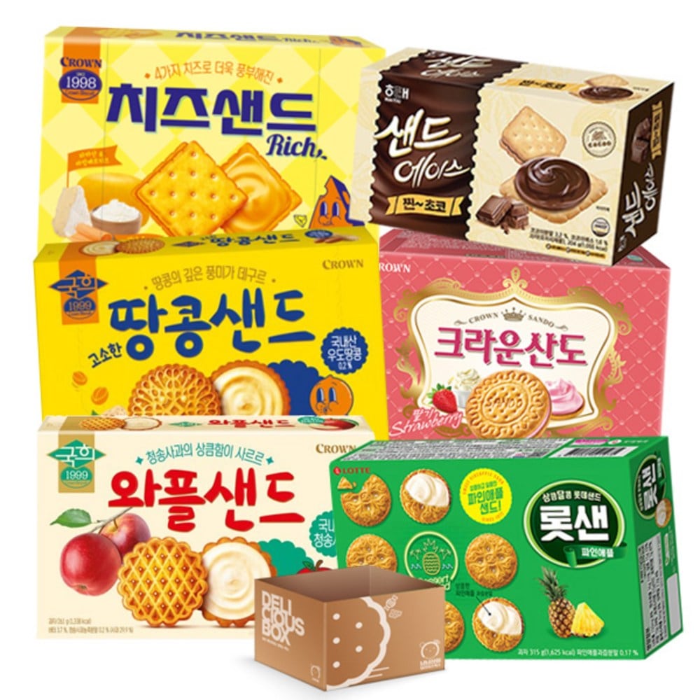 韓国 大容量 お菓子オンリーサンドビスケットバラ包装菓子セット6種クラウンサンドストロベリー323g+サンドエース蒸しチョコ204g+ロッサン点滅315g+ロッサンパイナップル315g+チーズサンド2
