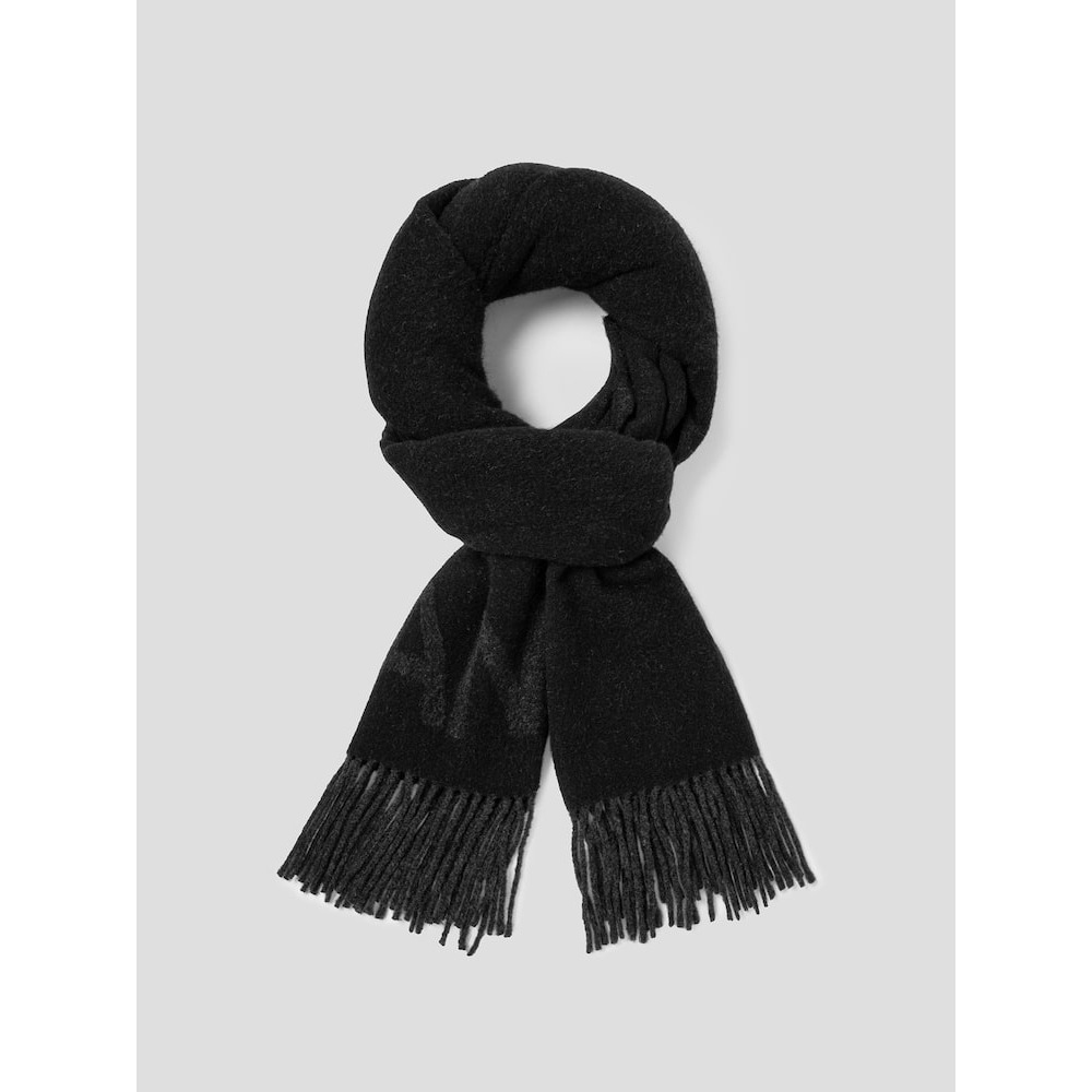 GANNI フリンジ付きウールスカーフ-ブラック FW24-QN4984A015 21,720円