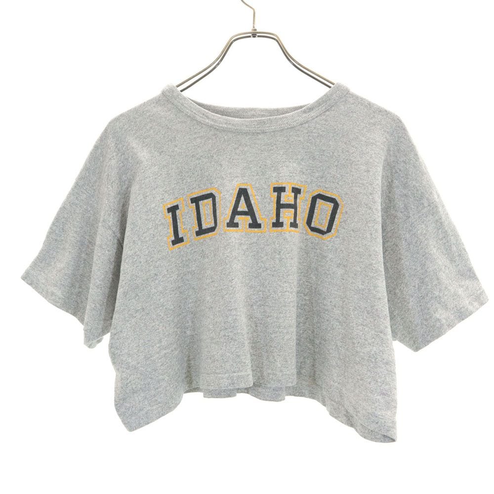 80s USA製 ヴィンテージ トリコタグ 88/12 プリント 半袖 Tシャツ XL グレー ショート丈 レディース